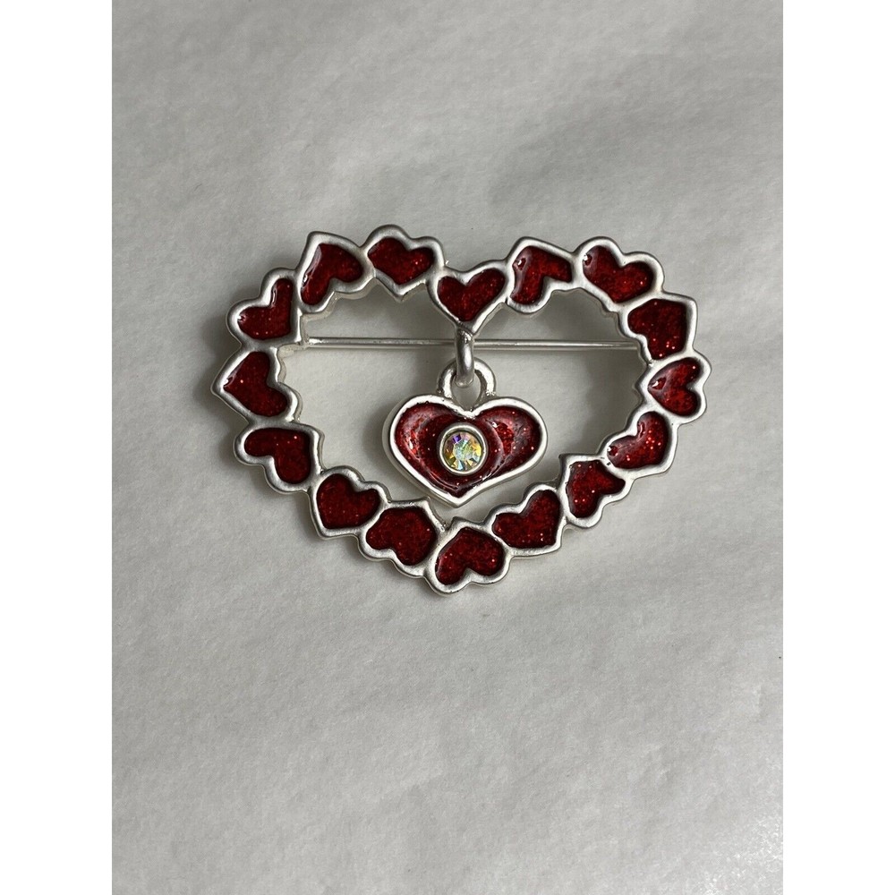 AJMC Metal Red Enamel Hearts Brooch Pin